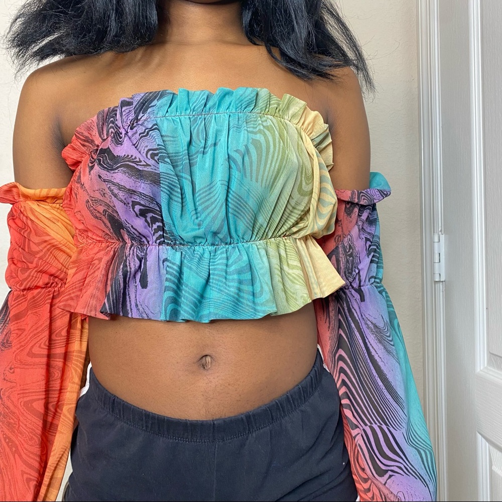 Off the sleeve crop top.